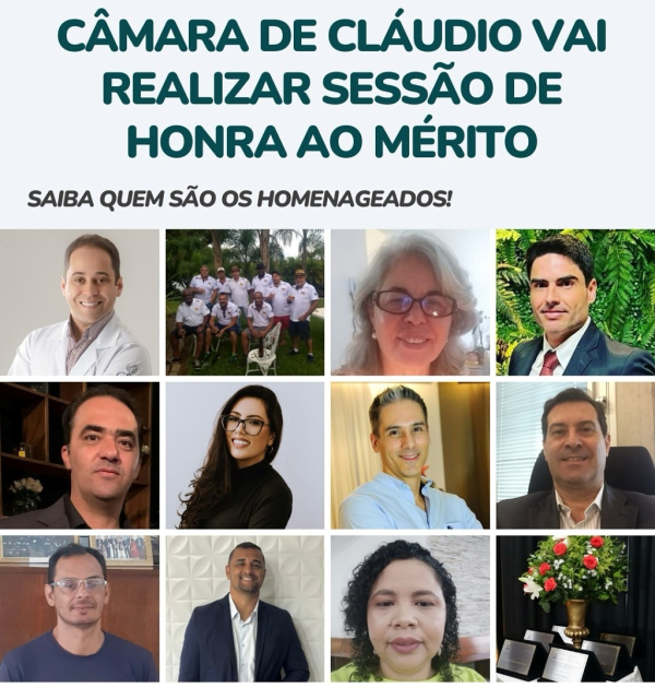 Câmara de Cláudio vai realizar sessão de Honra ao Mérito