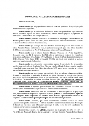 CONVOCAÇÃO N.º 13, DE 14 DE DEZEMBRO DE 2022.