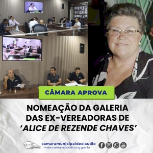 Câmara aprova nomeação da galeria das ex-vereadoras de Alice de Rezende Chaves