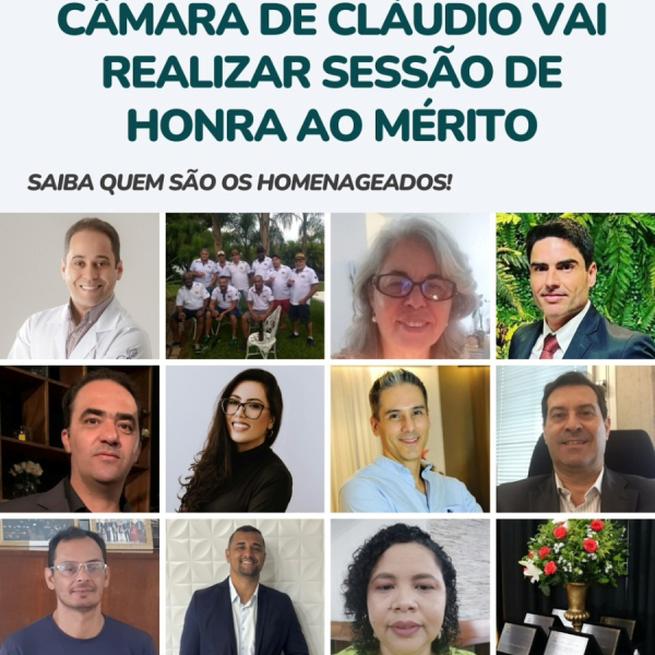 Câmara de Cláudio vai realizar sessão de Honra ao Mérito