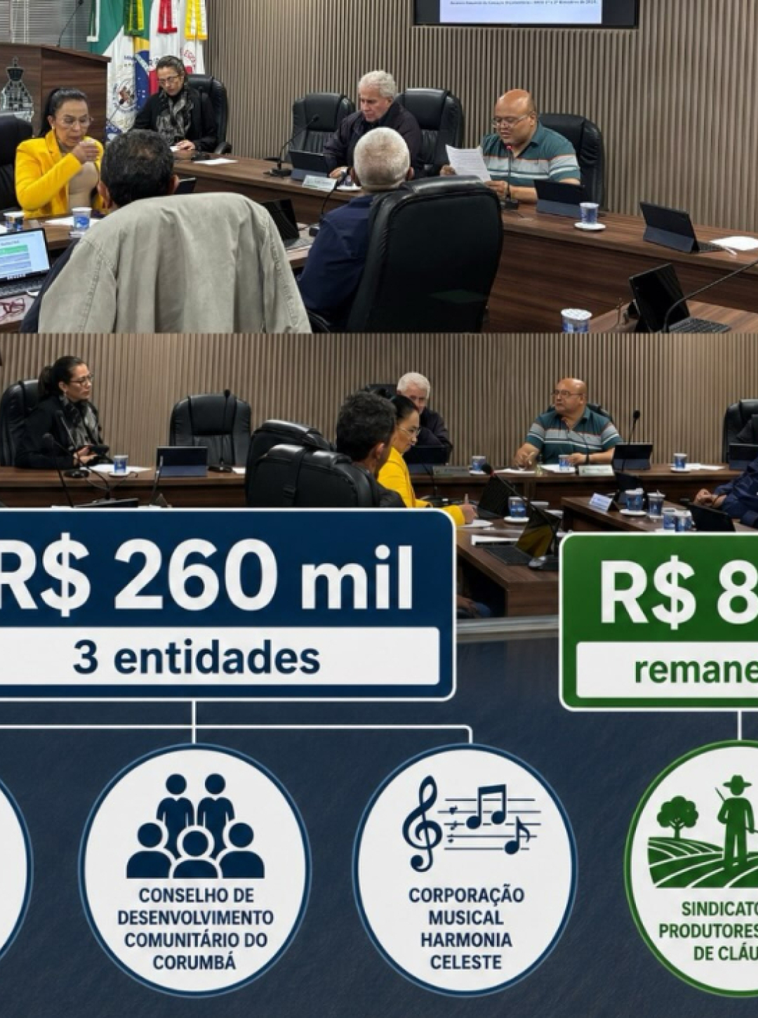 Câmara aprova R$ 260 mil para entidades e remaneja R$ 8 mil para o Sindicato Rural